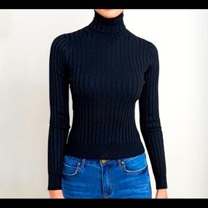 NWT Talbots Silk Black Wide Ribbed Turtleneck SP